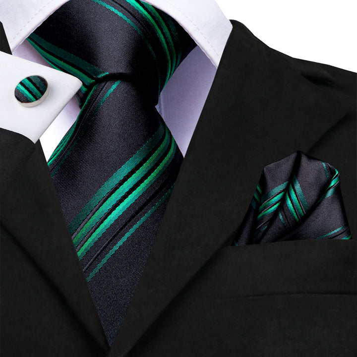 black green striped mens silk tie black suit