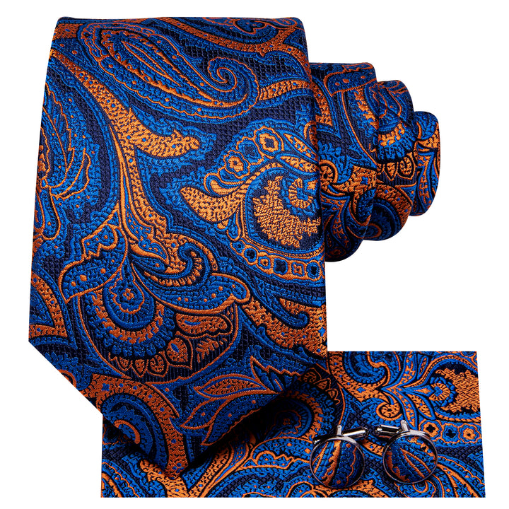 paisley orange blue navy silk tie