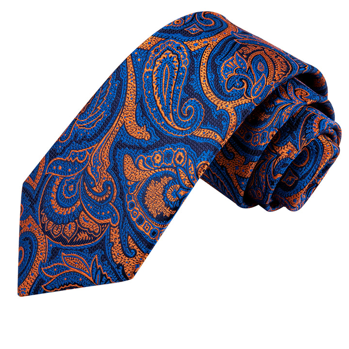 Blue Orange Paisley mens silk high quality ties