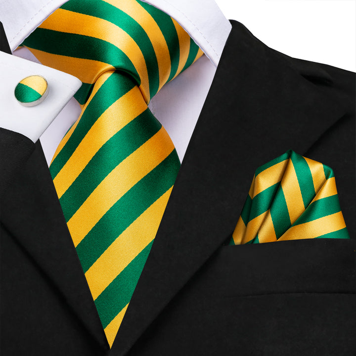 Yellow Green Striped mens silk best tie color for navy suit