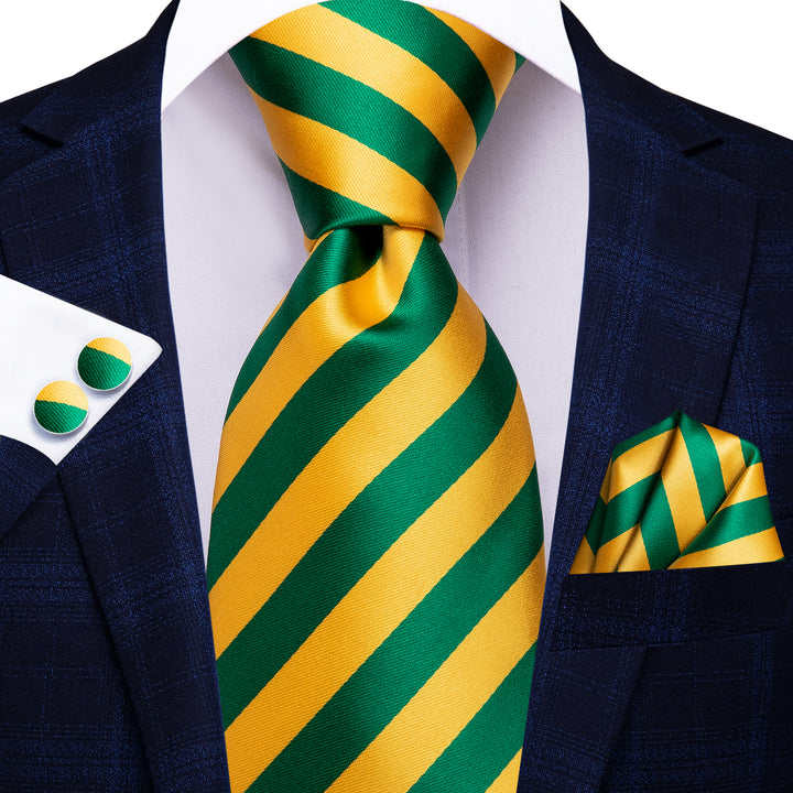 striped yellow green slim tie