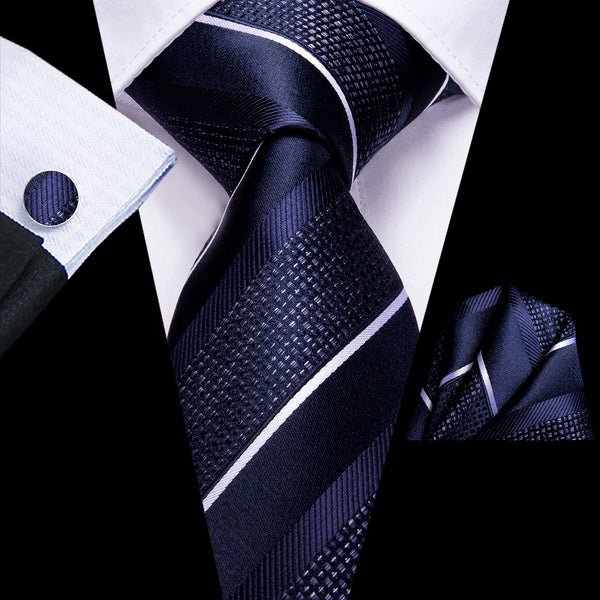 Deep Blue White Striped Necktie 