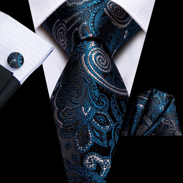 mens silk black blue floral tie