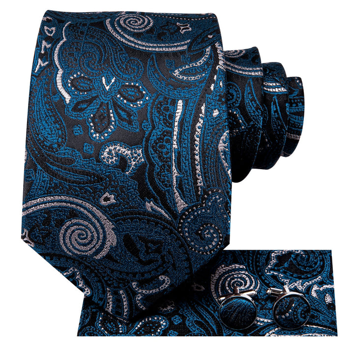 mens silk black blue floral tie