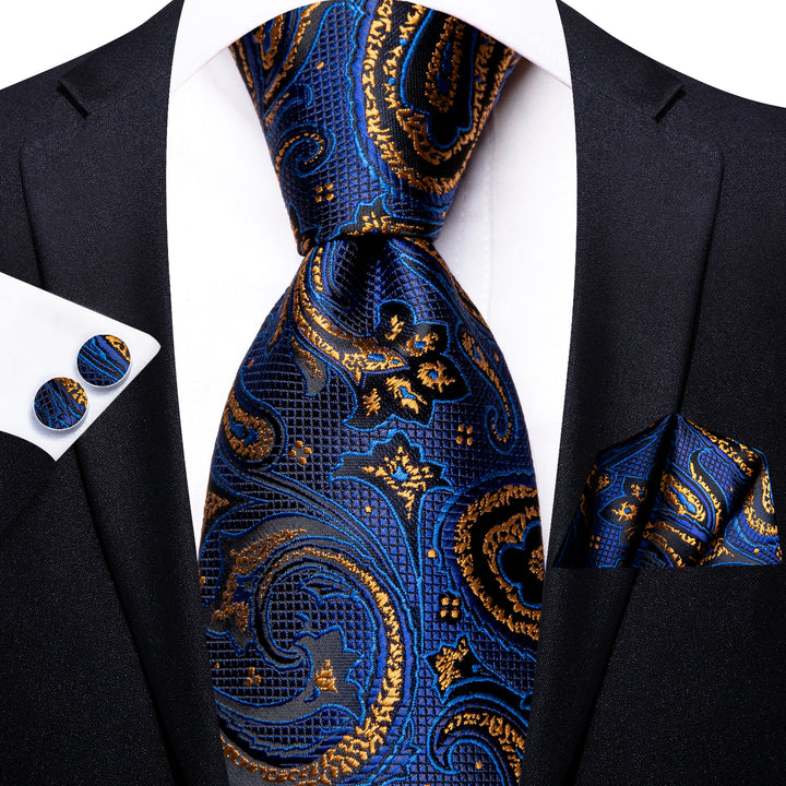 mens silk floral gold navy blue ties