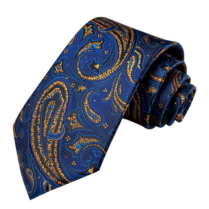 mens blue gold paisley silk knitted ties