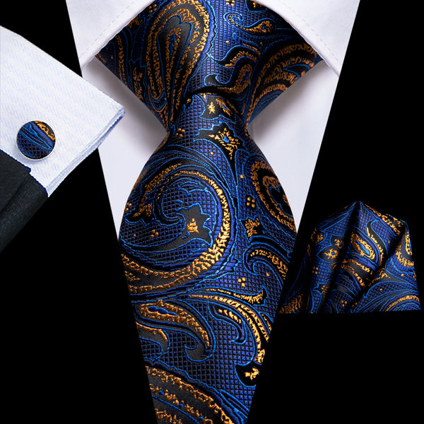 Blue Golden Paisley silk Necktie