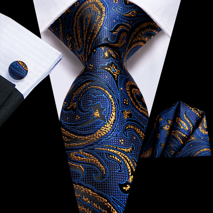 mens silk floral gold blue suit tie