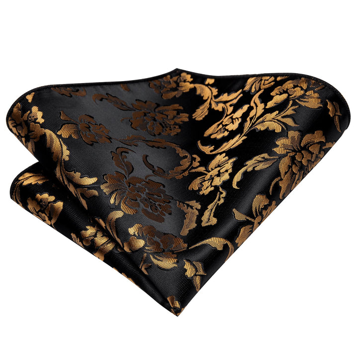 Black Golden Floral Silk 70 Inch Extra Long ties for men