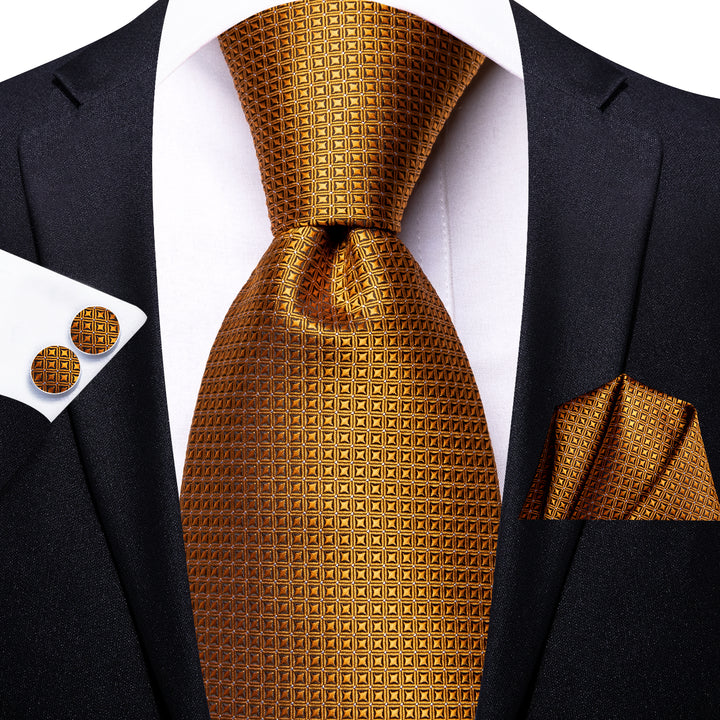 Golden Plaid Silk ties for men's dress shirt
