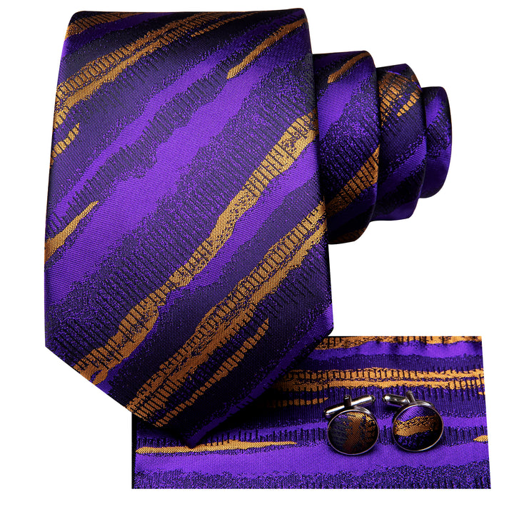 Purple Golden Striped Silk mens fashion tie