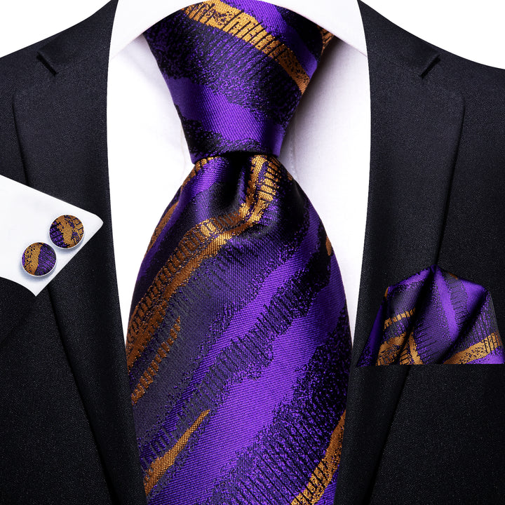 Purple Golden Striped men's silk ties