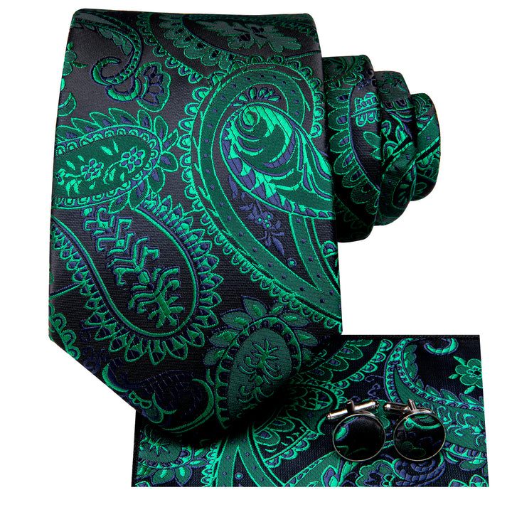 Black Green Blue Paisley Silk mens tie