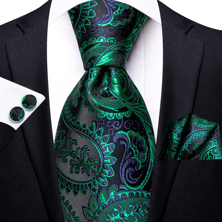 Black Green Blue Paisley Silk mens tie