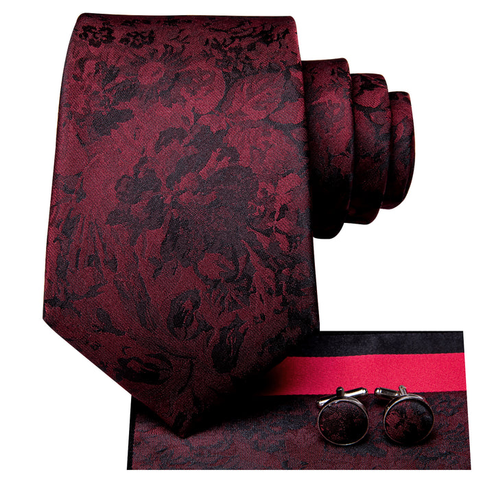 mens silk black floral red dress tie
