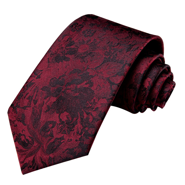 mens silk floral black and red tie