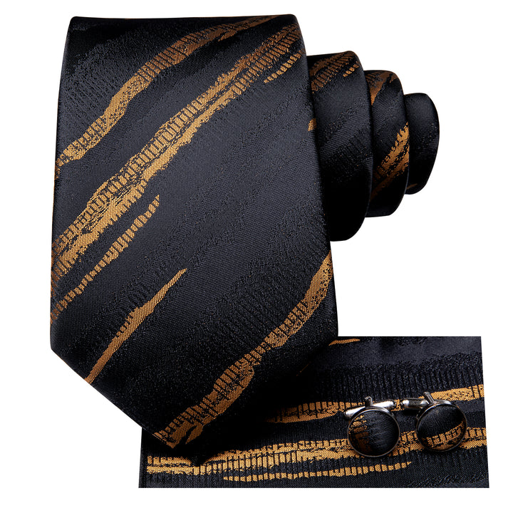 Black Golden Irregular Striped Silk designer skinny ties