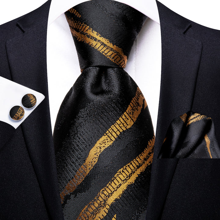 Black Golden Irregular Striped Silk men skinny ties