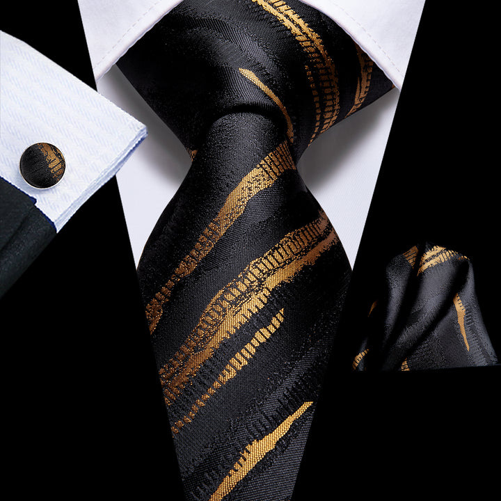 mens silk striped gold black necktie