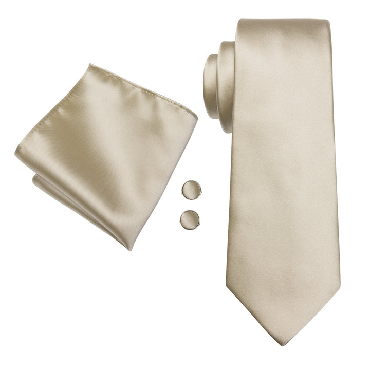 Champagne Solid Tie Silk Tie Pocket Square Cufflinks Set