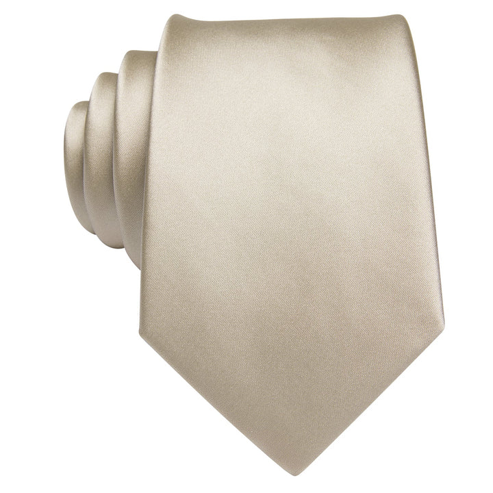 Champagne Solid Tie Silk Tie Pocket Square Cufflinks Set