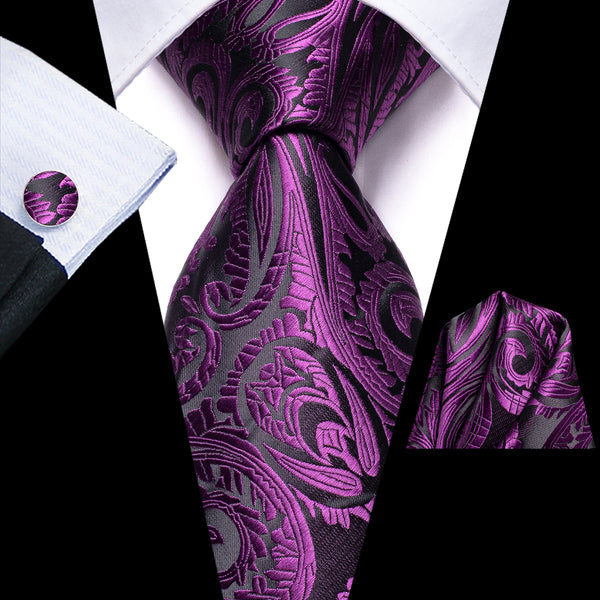 Purple Paisley Silk Men's Tie Hanky Cufflinks Set