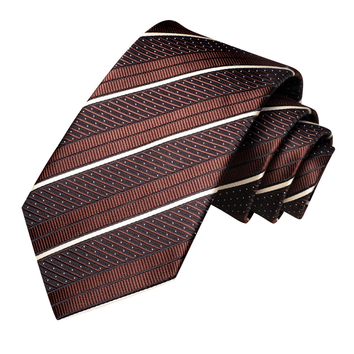 Brown Striped Men's Tie Handkerchief Cufflinks Set