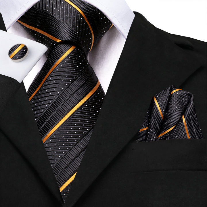 Black Golden Striped Men's Silk Tie
