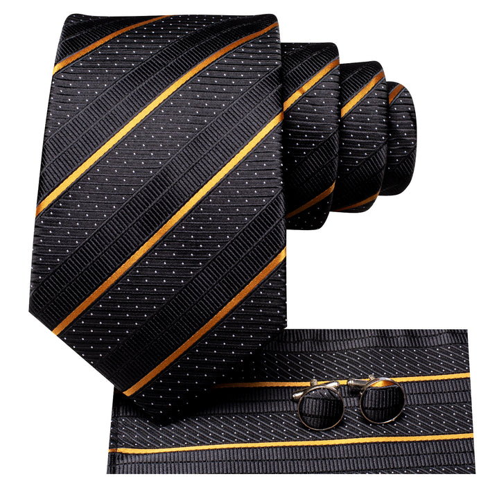 Black Golden Striped Men's Silk Tie