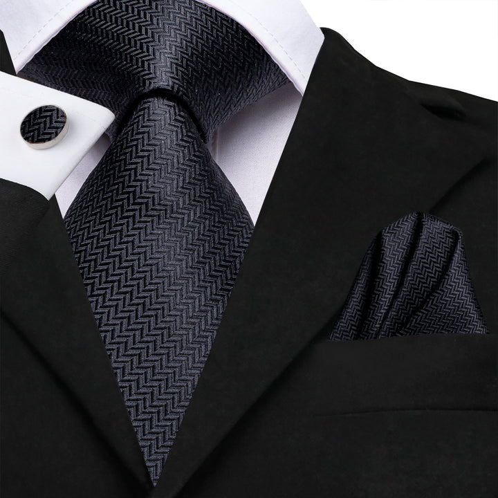 Black Wave Striped Silk Men's Necktie 