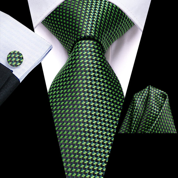 Green Polka Dot Men's Tie Handkerchief Cufflinks Set