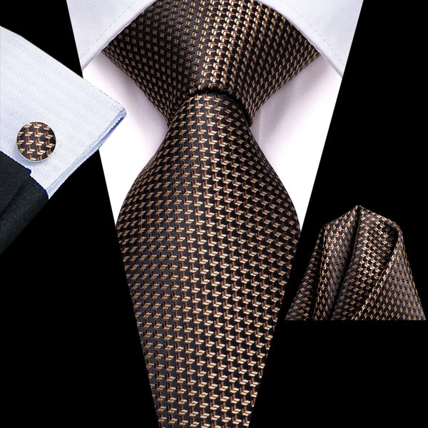 Brown Polka Dot Men's Tie Handkerchief Cufflinks Set
