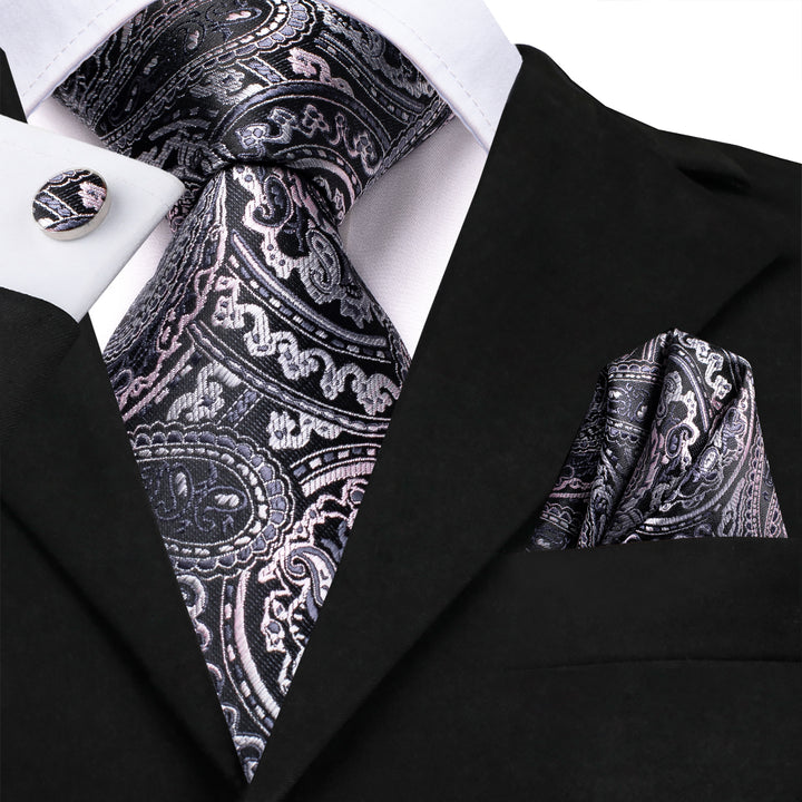 Grey Gradient Paisley Men's Tie Handkerchief Cufflinks Set – ties2you