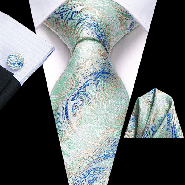 Mint Green Gradient Striped Men's Tie Handkerchief Cufflinks Set
