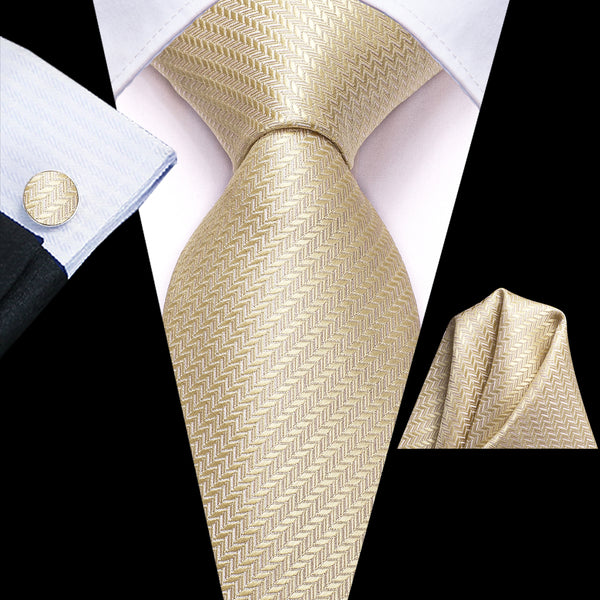 Champagne Striped Men's Tie Handkerchief Cufflinks Set