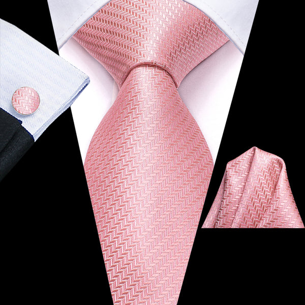 Pink Striped Men's Tie Handkerchief Cufflinks Set