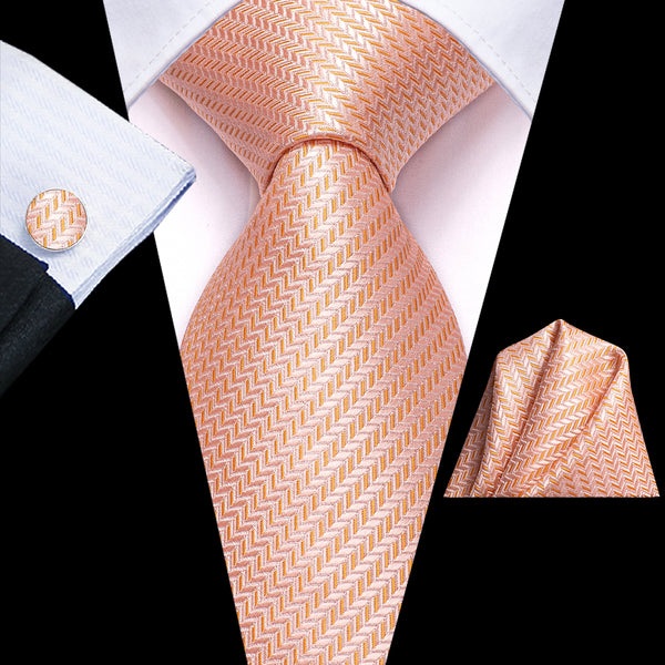 Ties2you Striped Tie Light Orange Men's Tie Handkerchief Cufflinks Set