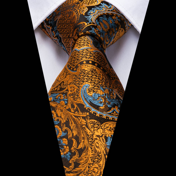 buy silk ties Golden Brown Paisley Men's Necktie