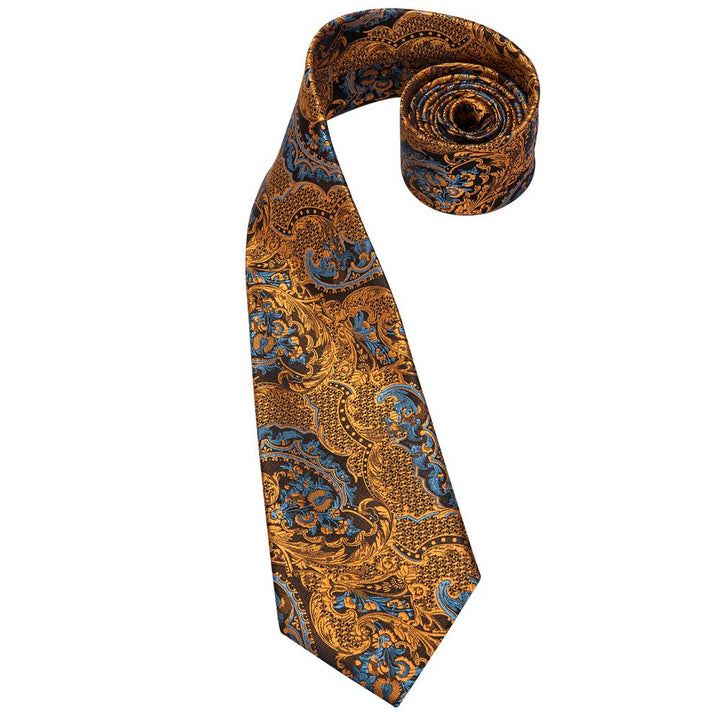 Golden Brown Paisley Men's Necktie Pocket Square Cufflinks Set – ties2you