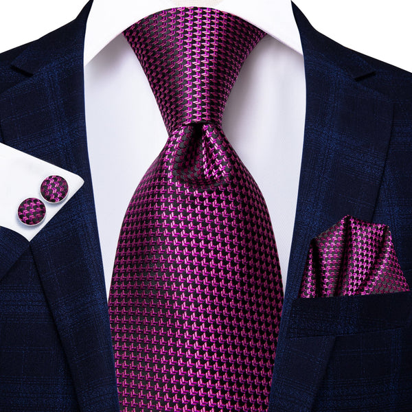 Ties2you Purple Tie Men's Houndstooth Tie Pocket Square Cufflinks Set