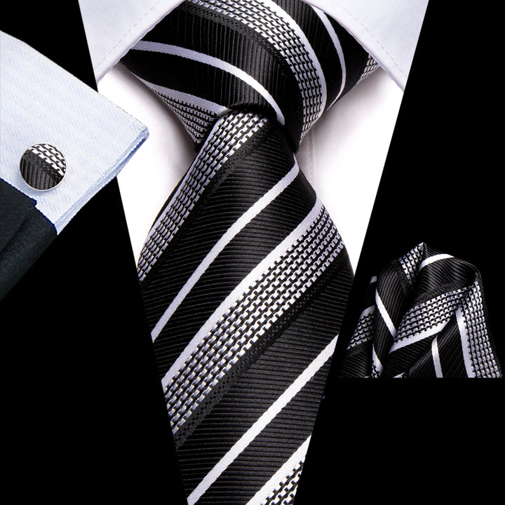 Black White Striped Men's Necktie 