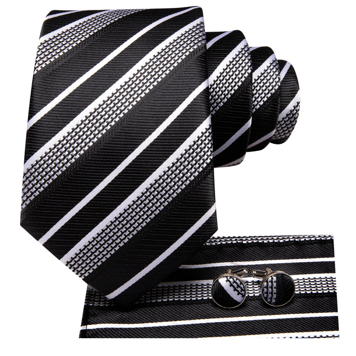 Black White Striped Men's Necktie 