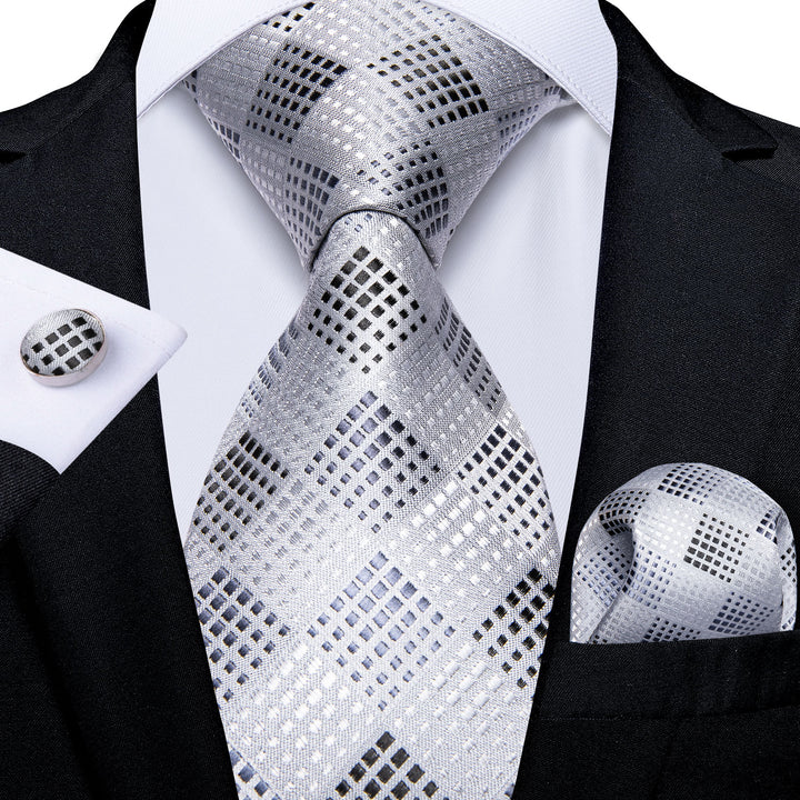 mens silk Plaid Silver grey ties