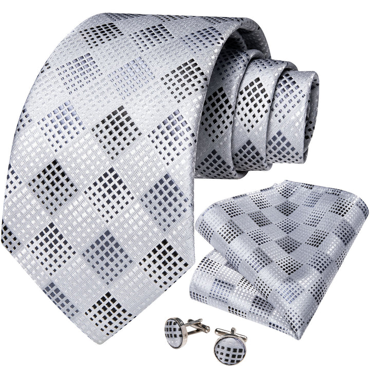 mens silk plaid silver grey tie