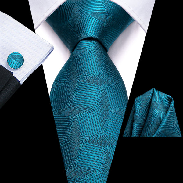 Shining Dark Blue Novelty Men's Tie Handkerchief Cufflinks Set