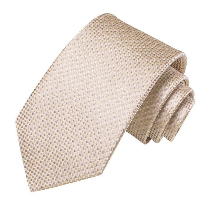 Champagne Tie Polka Dots Silk Tie Pocket Square Cufflinks Set for mens suit tie