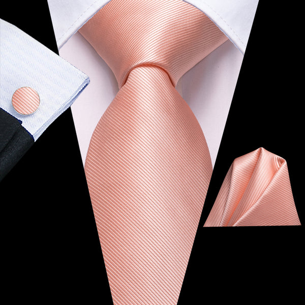 Pink Striped Men's Tie Handkerchief Cufflinks Set