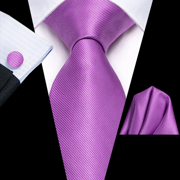 Purple Solid Men's Necktie Hanky Cufflinks Set