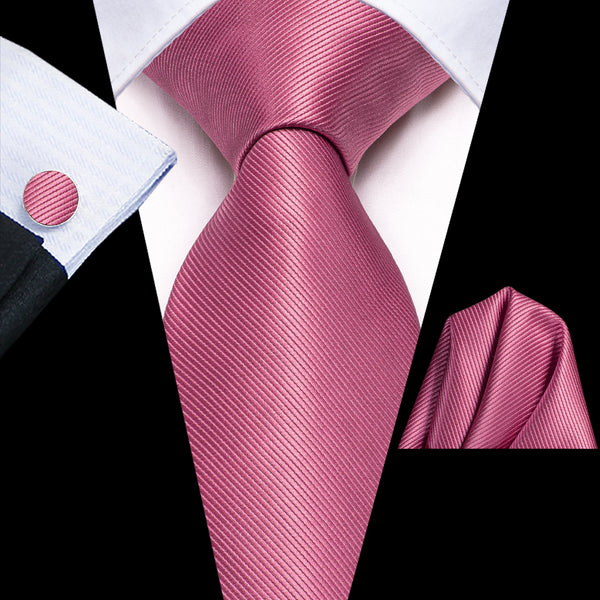 Pink Purple Solid Men's Necktie Hanky Cufflinks Set