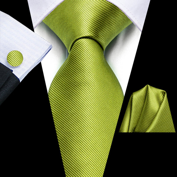 Grass Green Solid Silk Men's Necktie Hanky Cufflinks Set